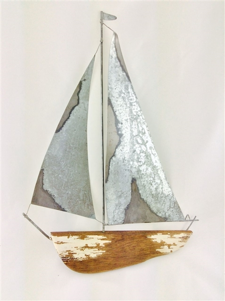 Distressed White Wood and Tin Yacht