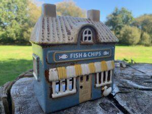 ceramic fish and chips tea light.