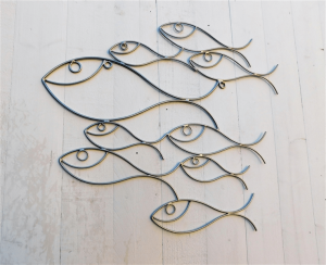Happy Fish Wall Art in a Silver Colour