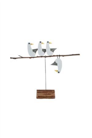 Flipped seagull in wood and metal.