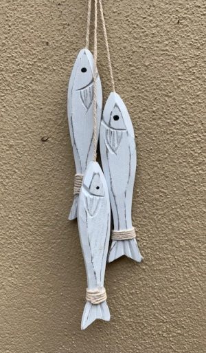 Small White Wooden Fish on Rope